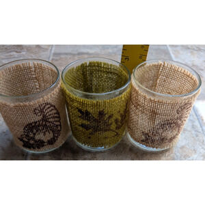 Seasons by Nicole Autumn Glass Votive Candle Holder Burlap Mix Designs Set of 3